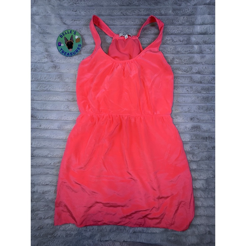 Madewell Women's 0 Coral Pink 100% Silk Tank Empire Waist Mini Dress Iridescent - Picture 2 of 12